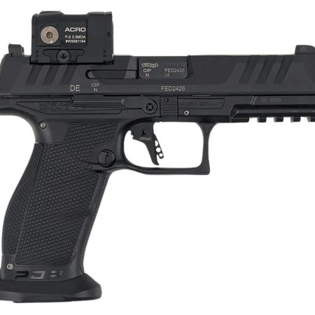 Walther Arms 2881225PRO PDP w/Optic Full Size Frame 9mm Luger 18+1 4.50" Polygonal Rifling Barrel Black Optic Ready/Serrated Steel Slide Black Polymer Frame w/Picatinny Rail, Aimpoint Acro Red Dot