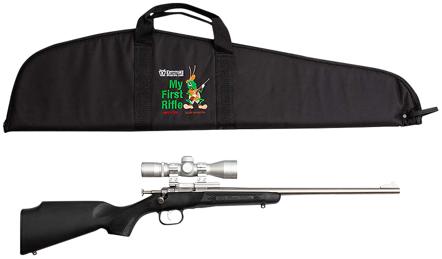 Crickett KSA2245BSC My First Rifle Package 22 S/L/LR Single Shot 16.10" Stainless Steel Barrel & Receiver, Black Synthetic Fixed Stock, 4x32 Scope