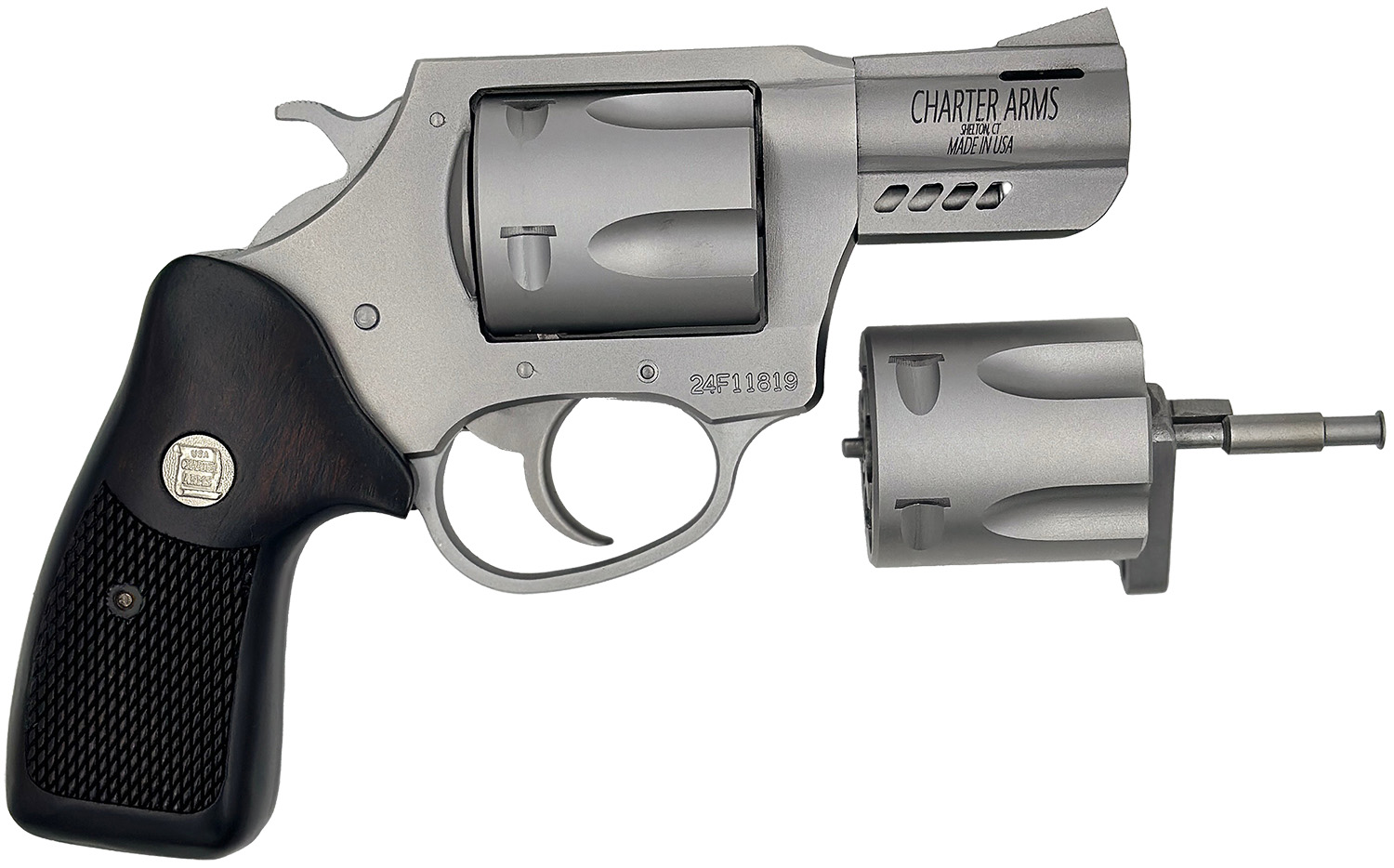 Charter Arms 73920 Double Dog Large 9mm Luger/357 Mag/38 Special 5 Shot 2.20" Overall Stainless Steel Ported Barrel, Cylinder & Frame, Walnut Grip, Exposed Hammer