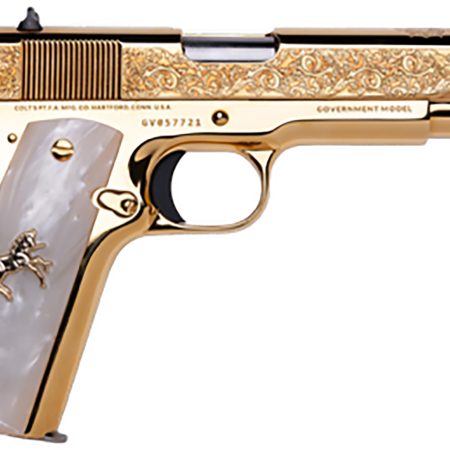 Cnc Firearms CNCELRANCH Colt 1911 El Ranchero 38 Super 7+1 5" Stainless Steel Barrel, 24K Gold Plated Serrated w/Engraved Scrollwork Slide, 24K Gold Plated Steel Frame, Mother of Pearl Grip