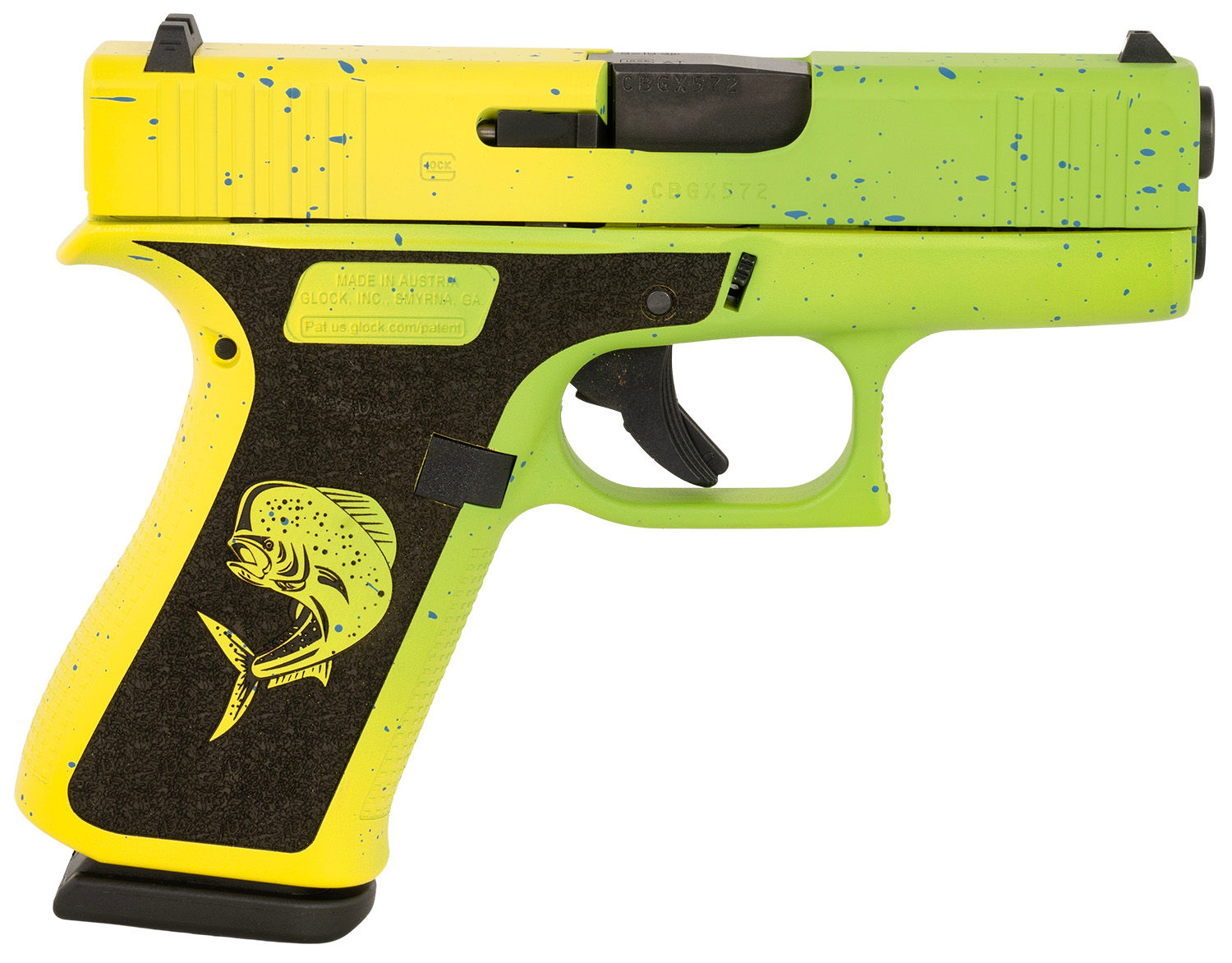 Glock PX4350204MAHIWG G43X Sub-Compact Frame 9mm Luger 10+1 3.41" Black GMB Barrel, Mahi Cerakote Serrated Steel Slide, Mahi Polymer Frame w/Beavertail & Front Rail, Black Textured Grip, Ambidextrous