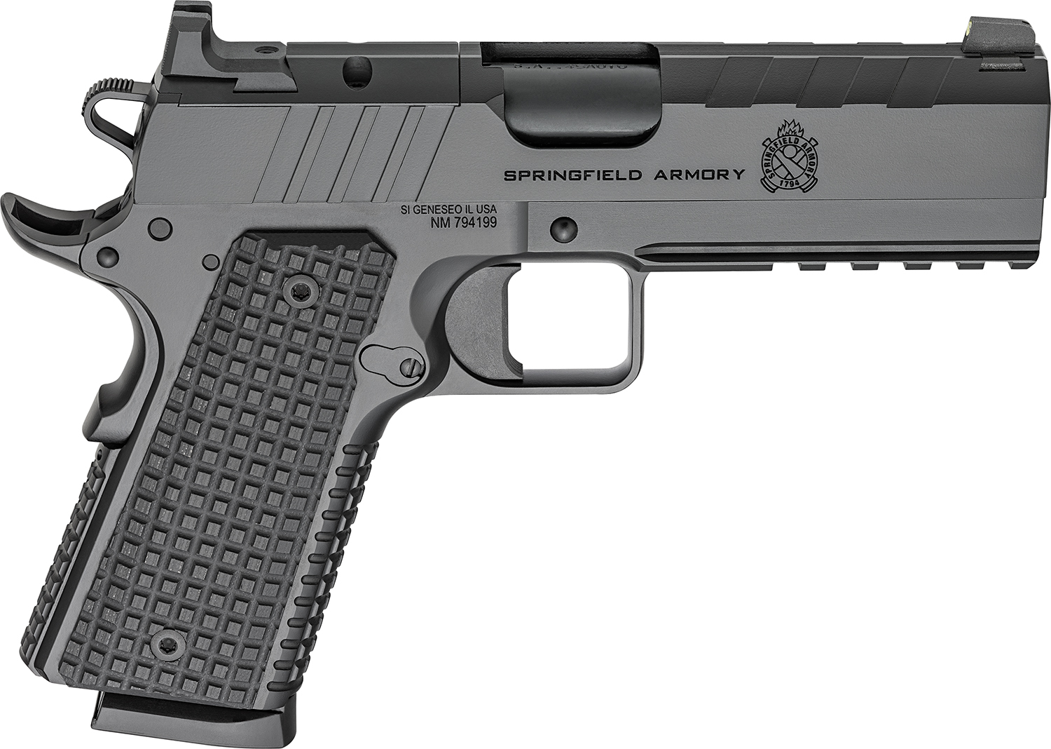 Springfield Armory PX9228LAOS 1911 Emissary 45 ACP 8+1 4.25" Stainless Steel Barrel Optic Ready Black Carbon Steel Slide VZ Grips Thin-Line G10 Grip