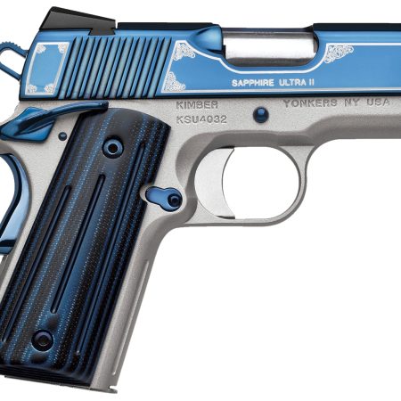 Kimber Mfg, Inc 3200273 Ultra II 9mm Luger 8+1 3" Stainless Match Grade Barrel, Engraved Sapphire Blue PVD Serrated Stainless Steel Slide, Satin Silver Aluminum Frame w/Beavertail, G10 Grip