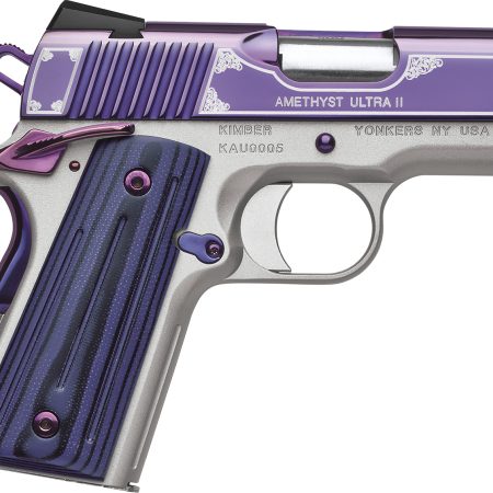 Kimber Mfg, Inc 3200319 Ultra II 9mm Luger 8+1 3" Stainless Match Grade Barrel, Engraved Purple Amethyst PVD Serrated Stainless Steel Slide, Satin Silver Aluminum Frame w/Beavertail, G10 Grip