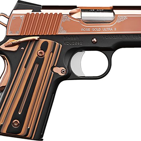 Kimber Mfg, Inc 3200372 Ultra II 9mm Luger 8+1 3" Stainless Match Grade Barrel, Engraved Rose Gold PVD Serrated Stainless Steel Slide, Kimpro II Black Aluminum Frame w/Beavertail, G10 Grip