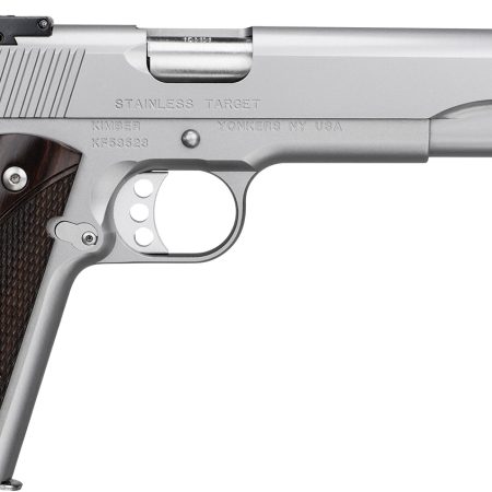 Kimber Mfg, Inc 3000373 Target Long Slide 45 ACP 7+1 6" Stainless Match Grade Barrel, Satin Silver Long/Serrated Stainless Steel Slide, Satin Silver Stainless Steel Frame w/Beavertail, Rosewood Grip