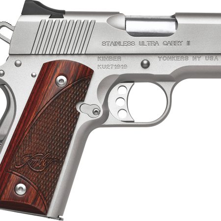Kimber Mfg, Inc 3200330 Ultra Carry II  45 ACP 7+1 3" Stainless Match Grade Barrel, Satin Silver Serrated Stainless Steel Slide, Satin Silver Aluminum Frame w/Beavertail, Rosewood Grip