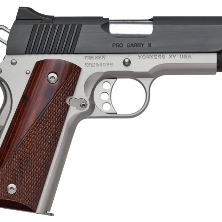 Kimber Mfg, Inc 3200333 Pro Carry II  9mm Luger 9+1 4" Stainless Match Grade Barrel, Matte Black Brushed Serrated Steel Slide, Satin Silver Aluminum Frame w/Beavertail, Rosewood Grip