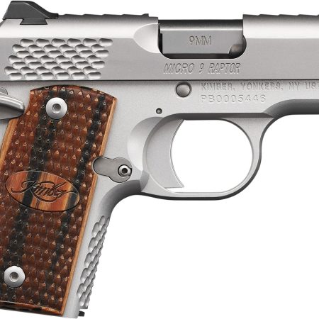Kimber Mfg.,inc 3300109 Micro 9 Stainless Raptor 9mm 6+1 3.15" Stainless Steel Slide KimPro Silver Zebrawood with Scale Pattern and Kimber logo Grip