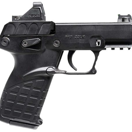 Kel-Tec P17BBLKOPTIC P17  Compact Frame 22 LR 16+1 3.80" Black Steel Barrel, Black Serrated Steel Slide, Black Polymer Frame w/Picatinny Rail, Textured Grip, Viridian RFX-11 Green Dot, Ambidextrous