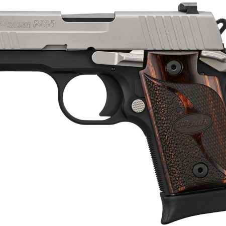 Sig Sauer 9389TXR3AMBI P938  Micro-Compact Frame 9mm Luger 6+1/7+1 3" Black Steel Barrel, Bead Blast Serrated Stainless Steel Slide, Black Anodized Aluminum Frame w/Beavertail, Rosewood Hogue Grip