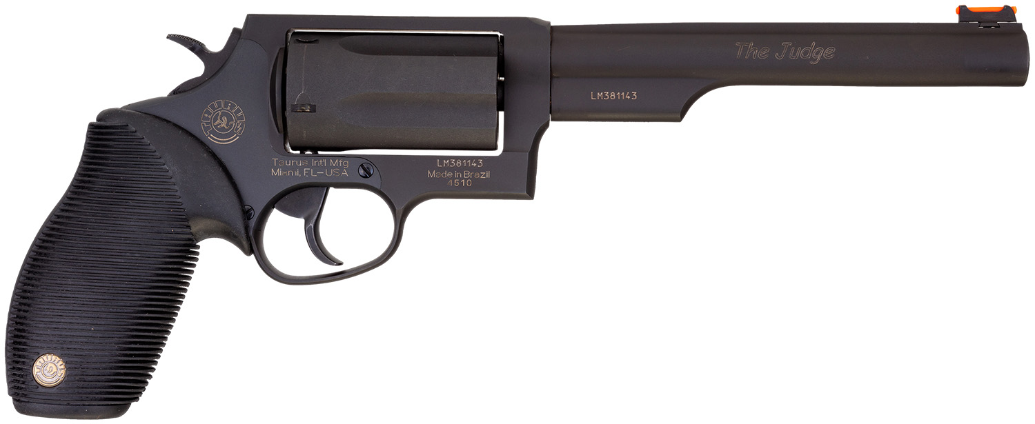 Taurus 2-441061T Judge Compact 45 Colt (Long Colt) 410 Bore 5 Shot 6.50" Matte Black Oxide Alloy Steel Barrel, Cylinder & Frame, Black Rubber Grip, Transfer Bar Safety, Exposed Hammer