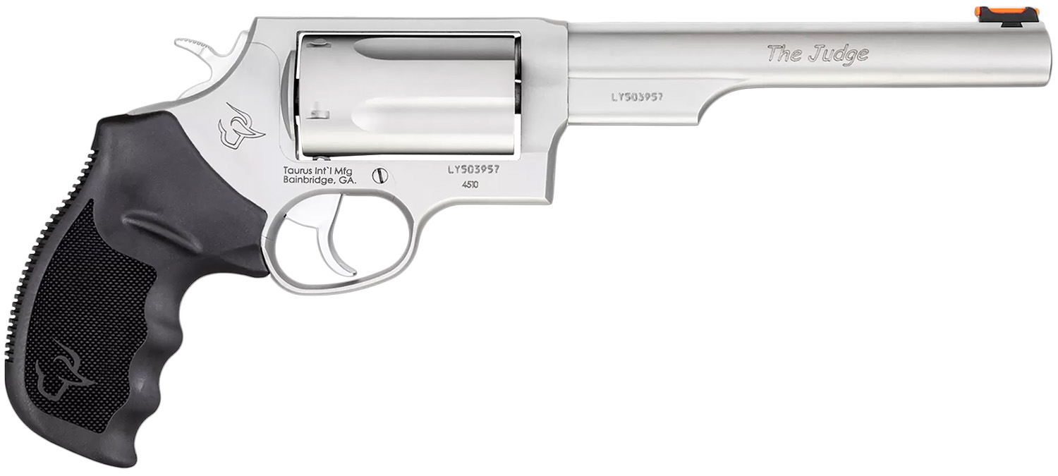 Taurus 2-441069T Judge Compact 45 Colt (Long Colt)/410 Bore 5 Shot 6.50" Matte Stainless Steel Barrel, Cylinder & Frame, Black Ribber Grip, Transfer Bar Safety, Exposed Hammer