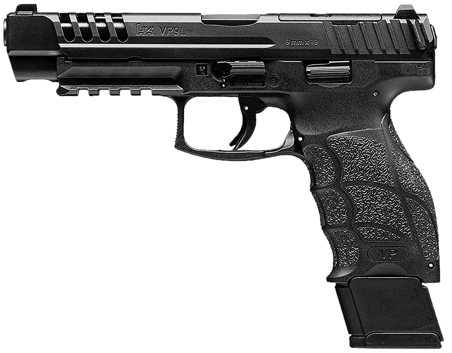 HK 81001156 VP9L 9mm Luger 20+1 5" Black Polygonal Rifled Barrel, Long/Lightening Cuts/Optic Cut Steel Slide, Polymer Frame w/Picatinny Rail, Black Interchangeable Backstrap Grip