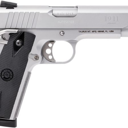 Taurus 1-191109 1911  Full Size Frame 45 ACP 8+1 5" Matte Stainless Steel Barrel, Serrated Slide, Matte Stainless Steel Frame w/Beavertail, Black Checkered Polymer Grip, Right Hand