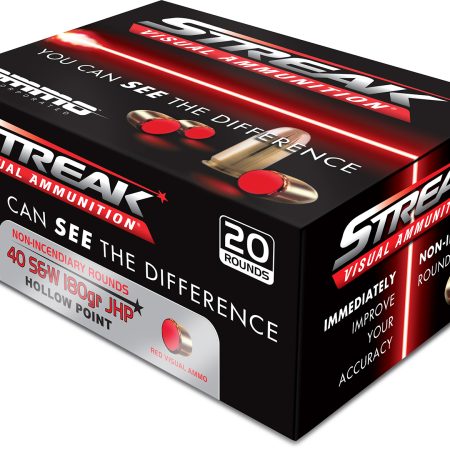 Ammo Inc 40180JHPSTRKRED Streak Visual (RED) 40S&W 180gr Jacketed Hollow Point 20 Per Box/10 Case