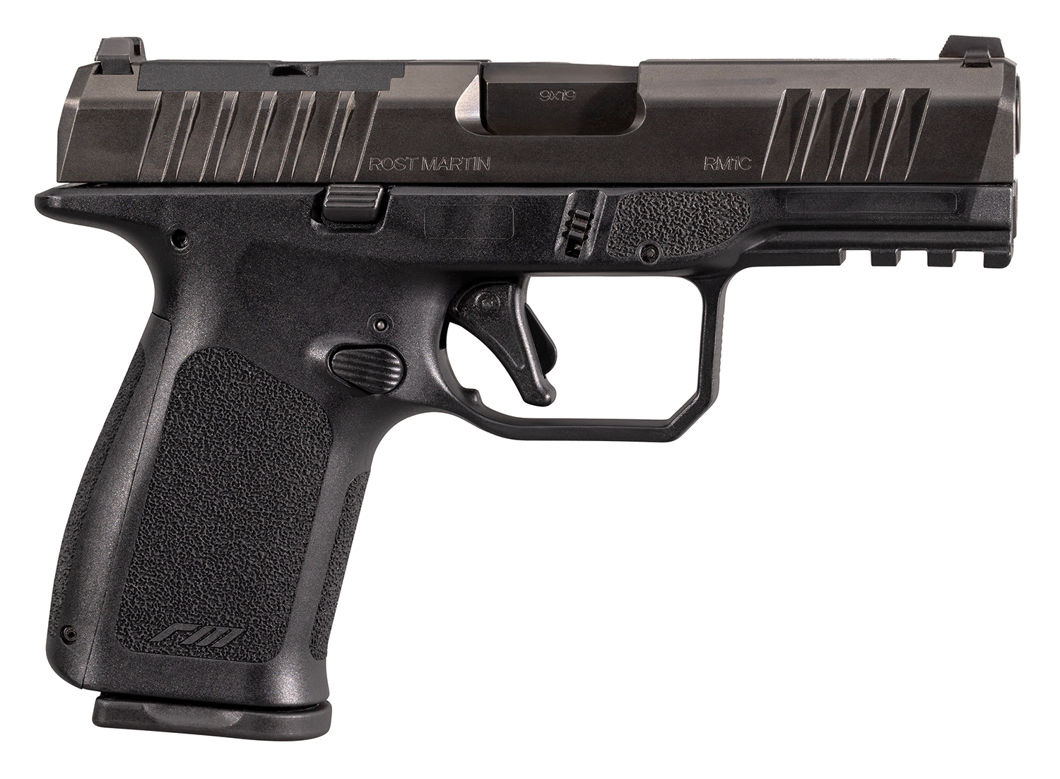Rost Martin RM1CBLKOSP10CA RM1C *CA Compliant 9mm Luger 10+1 4" Black Compensated Match Grade Barrel, Black Tenifer Optic Ready/Serrated Steel Slide, Black Textured Grip