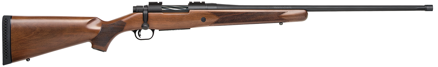 Mossberg 28239 Patriot Full Size 7mm PRC 3+1 24" Matte Blued Fluted Threaded Barrel, Drilled & Tapped Matte Blued Stainless Steel Receiver, Walnut Fixed Stock