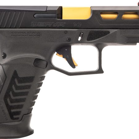 Derya Firearms DY9GUS DY9  9mm Luger 15+1 4.02" Gold TiN Steel Barrel, Black Nitride Optics Ready/Serrated Alloy Steel Slide, Black Polymer Frame w/Accessory Rail, Black Interchangeable Backstrap Grip
