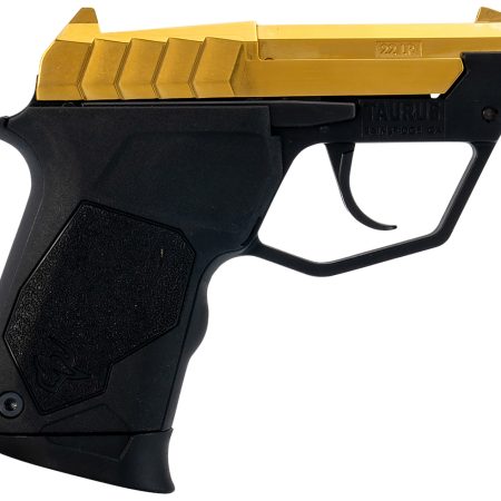 Taurus 1-22TUC13G 22TUC  Micro-Compact Frame 22 LR 9+1 2.50" Polished Gold PVD Steel Tip-Up Barrel, Gold PVD Serrated Stainless Steel Slide, Black Polymer Frame, Black Polymer Grip