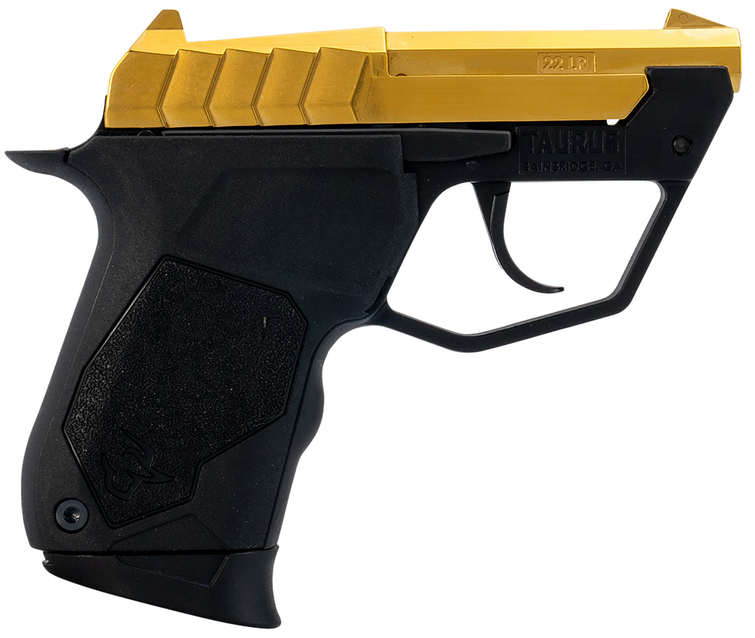 Taurus 1-22TUC13G 22TUC Micro-Compact Frame 22 LR 9+1 2.50" Polished Gold PVD Steel Tip-Up Barrel, Gold PVD Serrated Stainless Steel Slide, Black Polymer Frame, Black Polymer Grip