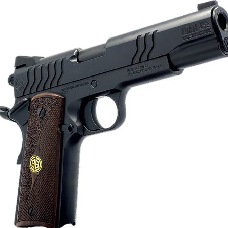 Dickinson LLC DCKSN45BS 1911 Adam 45 ACP 8+1 5" Black Steel Barrel, Shiny Black Serrated Aluminum Slide & Steel Frame, Wood Grip