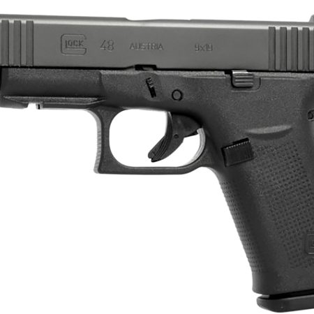 Glock PA4850201FR G48  Slim Compact Frame 9mm Luger 10+1 4.17" Black GMB Barrel, Black nDLC Serrated Steel Slide, Black Polymer Frame w/Beavertail & Front Rail, Black Textured Polymer Grip, Right Hand