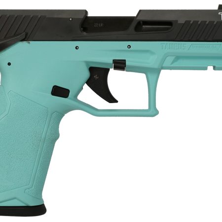 Taurus 1-2TX22141C-10 2TX  Full Size Frame 22 LR 10+1 4.60" Matte Black Threaded Barrel, Black Anodized Serrated Slide, Matte Cyan Polymer Frame w/Picatinny Rail, Textured Grip