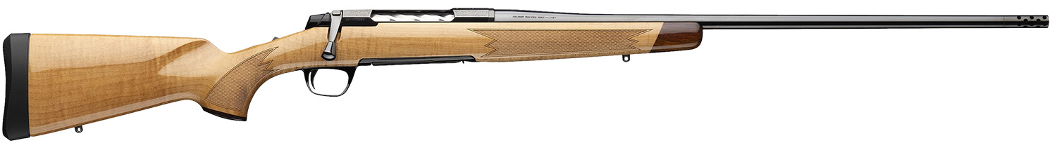 Browning 036080294 X-Bolt 2 Medallion 6.5 PRC 3+1 24" Blue Polished Threaded Barrel & Drilled & Tapped Carbon Steel Receiver, Fixed Gloss AAAA Maple Wood Stock, Radial Muzzle Brake