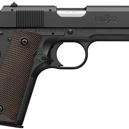 Browning 051064490 1911 A1 Compact Frame 22 LR 10+1 3.63" Stainless Steel Barrel, Matte Black Serrated Slide, Matte Black Polymer Frame, Brown Composite Grip