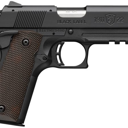 Browning 051066490 1911 Black Label Compact Frame 22 LR 10+1 3.63" Stainless Steel Barrel, Matte Black Serrated Slide, Matte Black Aluminum Frame w/Picatinny Rail, Brown Composite Grip