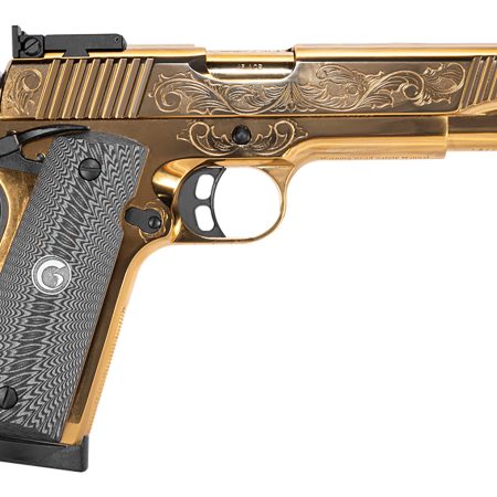 Girsan 390093 MC1911 S Lux 45 ACP 8+1 5" Gold Plated PVD Steel Barrel, Gold Finish Engraved Serrated w/Engraving Steel Slide, Gold Plated Steel Frame, Black G10 Grip