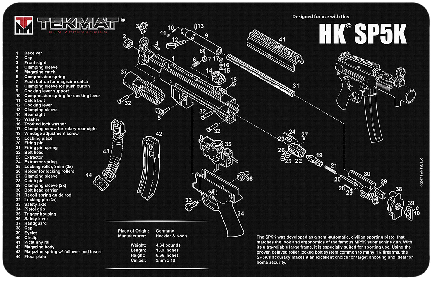 TekMat TEKR17HKSP5K HK SP5K Cleaning Mat Black/White Rubber 11"x17" HK SP5K Parts Diagram