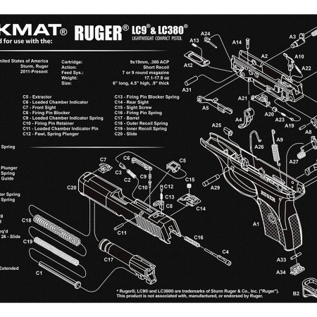 TekMat TEKR17RUGERLC9 Ruger LC9 Cleaning Mat Black/White Rubber 11"x17" Ruger LC9 Parts Diagram