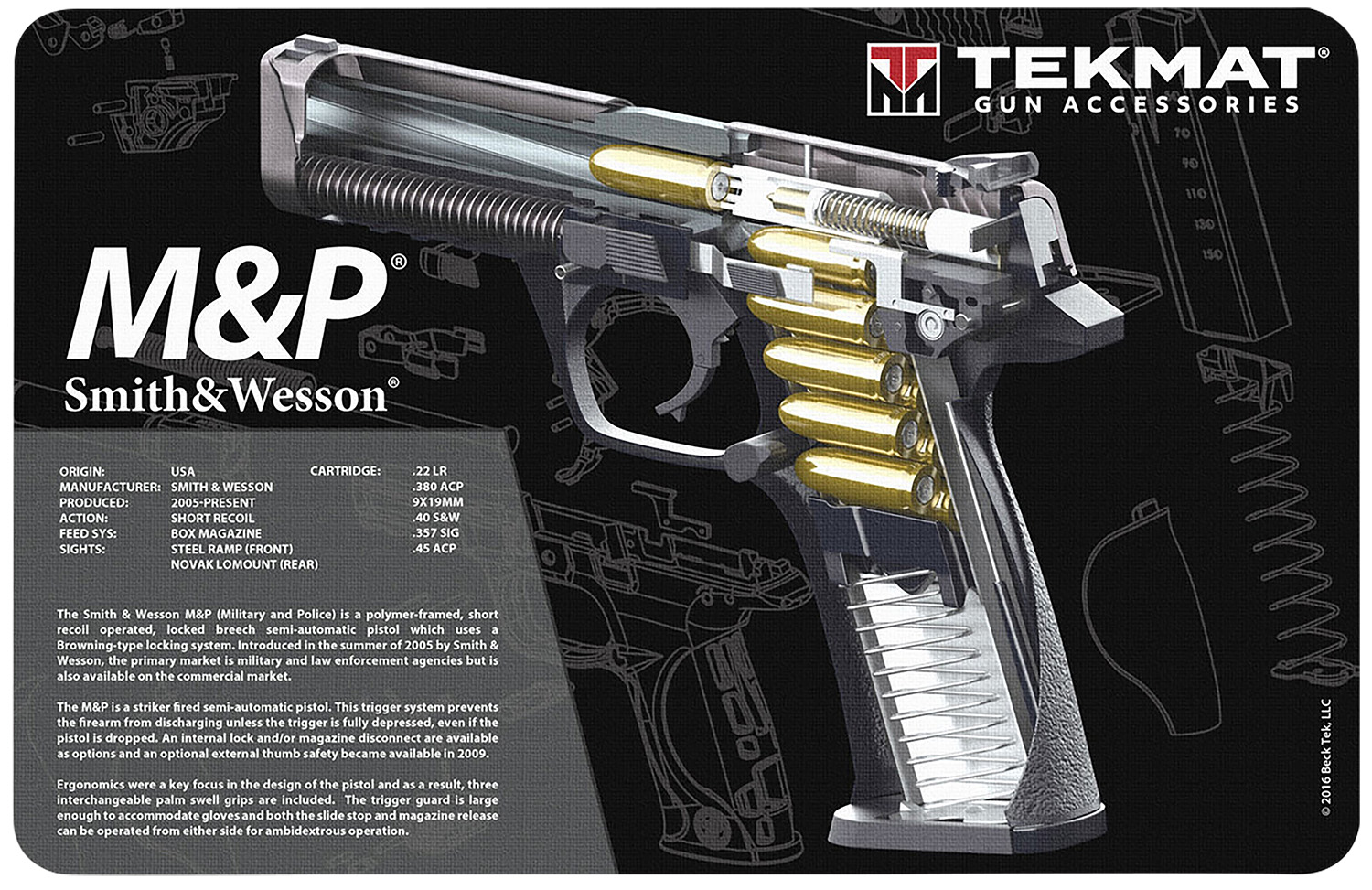 TekMat TEKR17SWMPCA S&W M&P Cutaway Cleaning Mat Black/White Rubber 11" x 17"