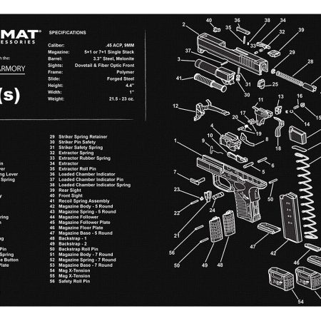 TekMat TEKR17XDS Springfield Armory XDs Cleaning Mat Black/White Rubber 11"x17" Springfield XDs Parts Diagram