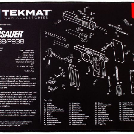 TekMat TEKR20SIGP238 Sig Sauer P238 Ultra 20 Cleaning Mat Black/White Rubber 15"x20" Sig Sauer P238 Parts Diagram