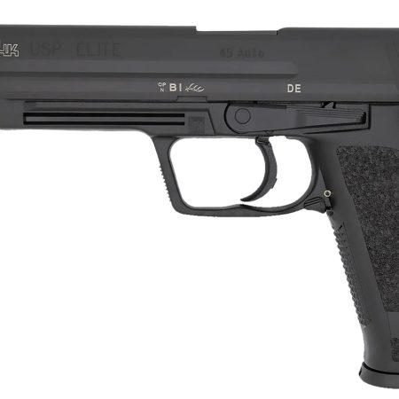 HK 81000368 USP V1 Elite 45 ACP 10+1 6.02" Stainless Stainless Steel Barrel, Black Long/Serrated Steel Slide, Black Polymer Frame, Black Polymer Grip