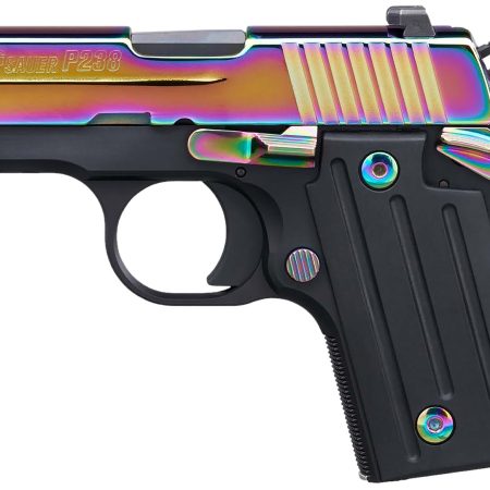 Sig Sauer 238380RBT2 P238  Micro-Compact Frame 380 ACP 6+1 2.70" Black Steel Barrel, High Polished Rainbow Titanium PVD Serrated Stainless Steel Slide, Black Anodized Alloy Steel Frame, Polymer Grip