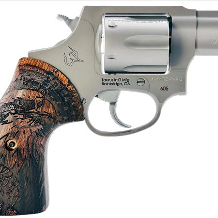 Taurus 2-605029-US2 605  Small 357 Mag/38 Special +P 5 Shot 2" Matte Stainless Steel Barrel & Frame, Polished Cylinder, Custom Designed Wood Grip w/Eagle, Transfer Bar Safety, Exposed Hammer
