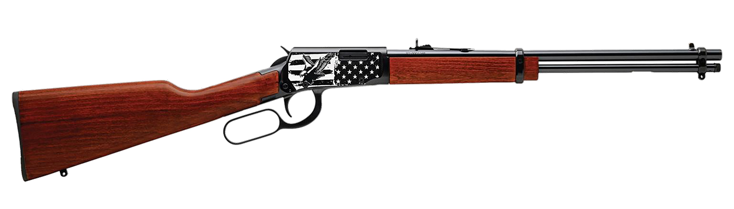 Rossi RL22181WD-EN22 Rio Bravo 22 LR 15+1 18" Black Polished Alloy Steel Barrel, Black Engraved w/Flag & Eagle Alloy Steel Receiver, Hardwood Fixed Stock, Right Hand