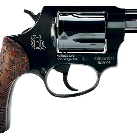 Heritage Mfg HR38B3-US1 Roscoe  Small 38 Special +P 5 Shot 3" Black Polished Alloy Steel Barrel, Cylinder & Frame, Custom Designed Wood Grip w/Stars & Stripes, Transfer Bar Safety, Exposed Hammer