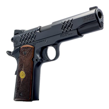 Dickinson LLC DKSN9BM 1911 Adam Full Size Frame 45 ACP 8+1 4.37" Matte Black Button Rifled Barrel, Matte Black Serrated Aluminum Slide, Matte Black Steel Frame, Wood Grips
