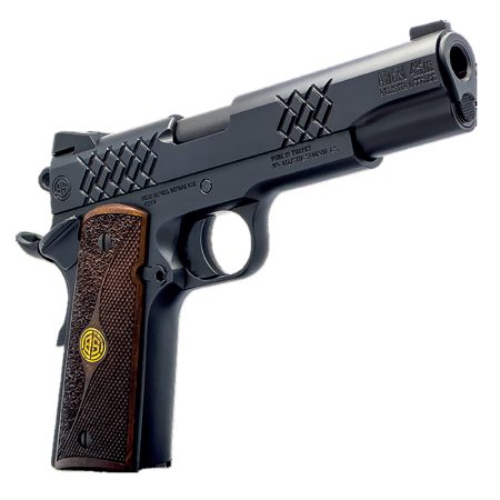 Dickinson LLC DKSN45BM 1911 Adam Full Size Frame 45 ACP 8+1 5" Matte Black Button Rifled Barrel, Matte Black Serrated Aluminum Slide, Matte Black Steel Frame, Wood Grips