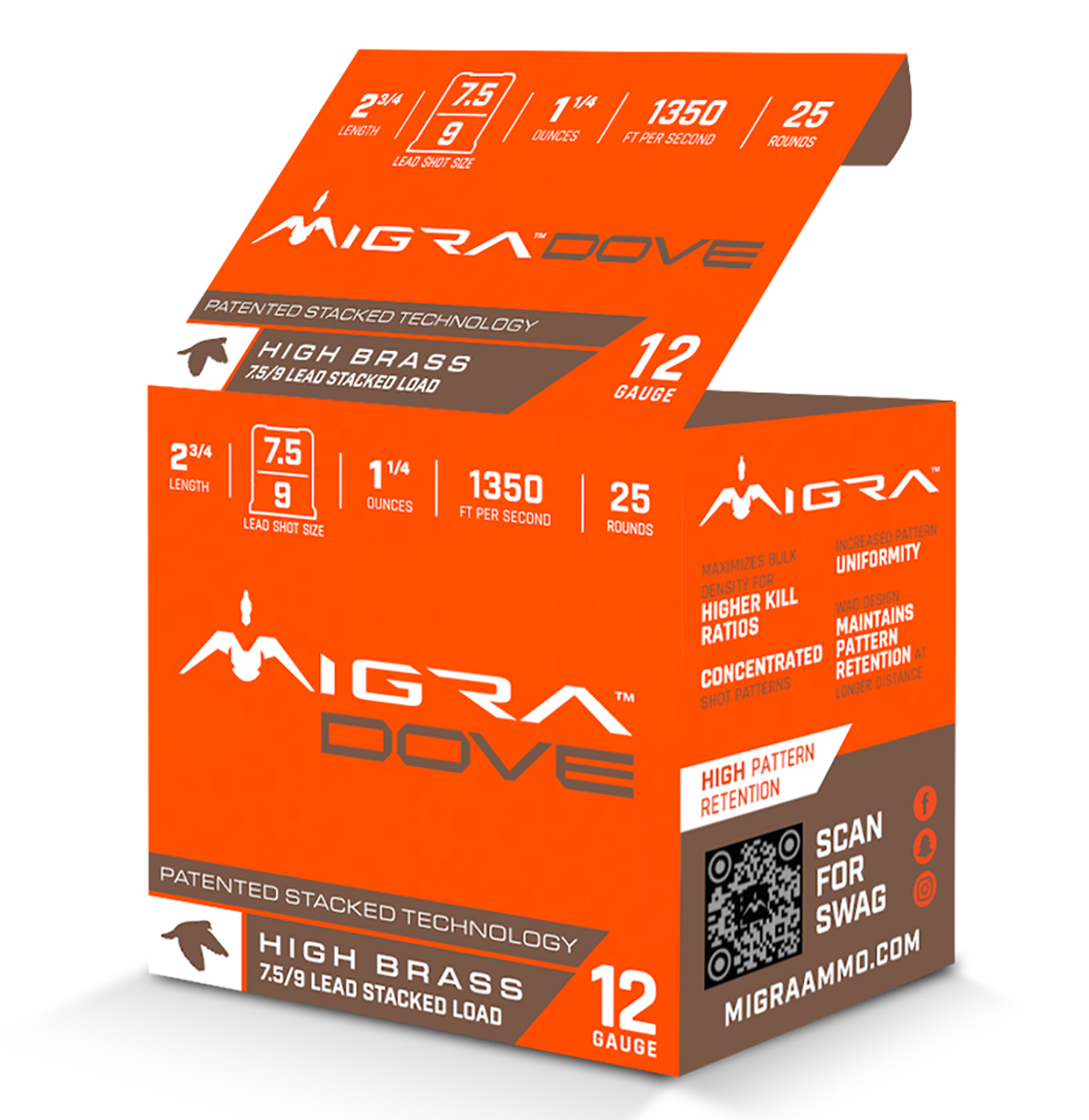 Migra Ammunitions M12UD75-9 Dove 12Gauge 2 3/4" 1 1/4oz 7.5/9Shot 25 Per Box/10 Case