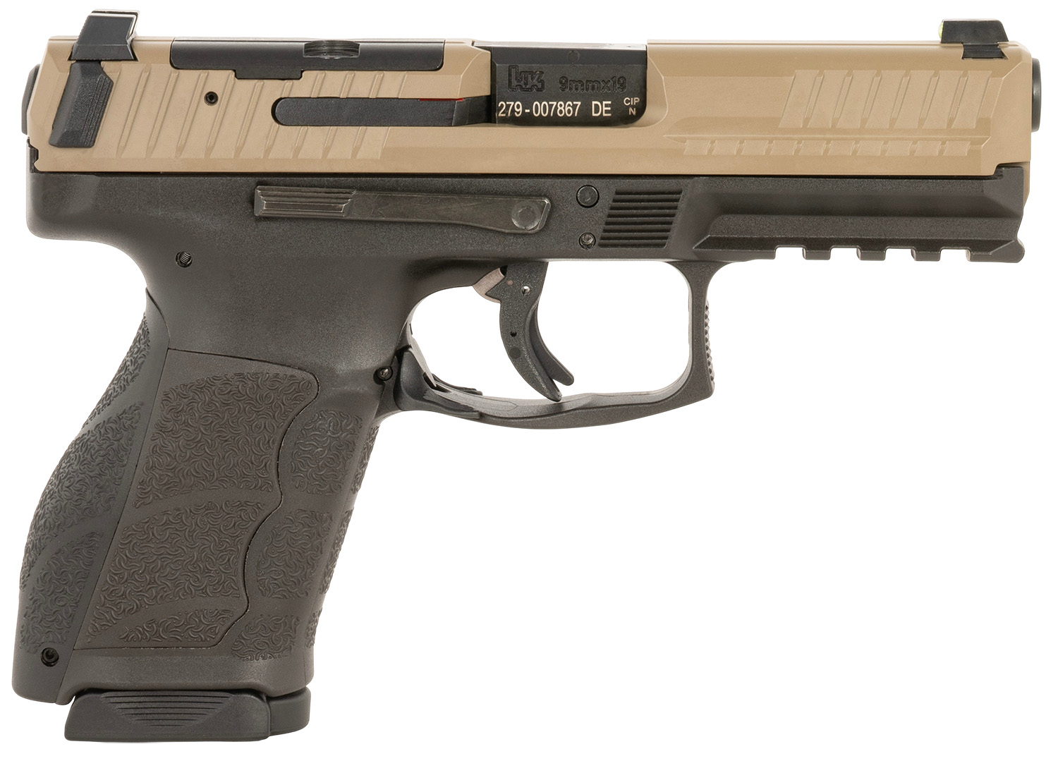 HK 81001195 VP9A1 Full Size Frame 9mm Luger 20+1 17+1 Black Flat Dark Earth Steel Optic Ready/Serrated Slide Brown Polymer Frame w/Picatinny Rail Interchangeable Backstrap Grip Ambidextrous
