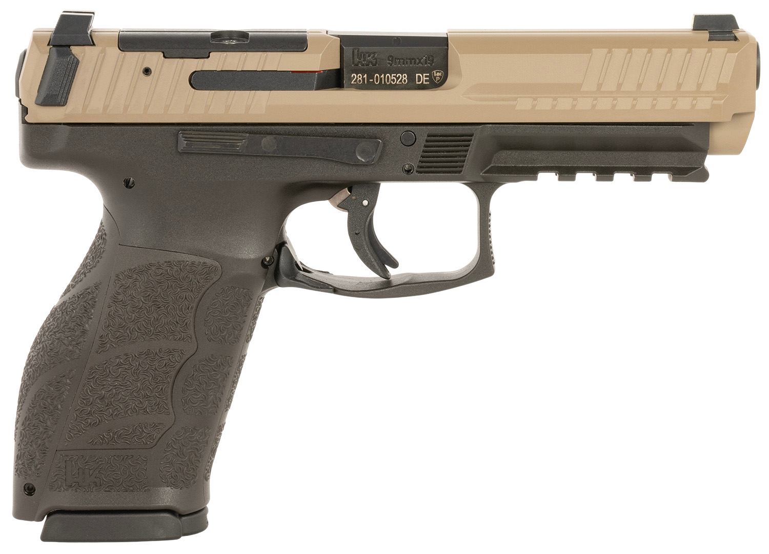 HK 81001197 VP9A1 Full Size Frame 9mm Luger 10+1 4.53" Barrel, Flat Dark Earth Steel Optic Ready/Serrated Slide, Brown Polymer Frame w/Picatinny Rail, Interchangeable Backstrap Grip, Ambidextrous