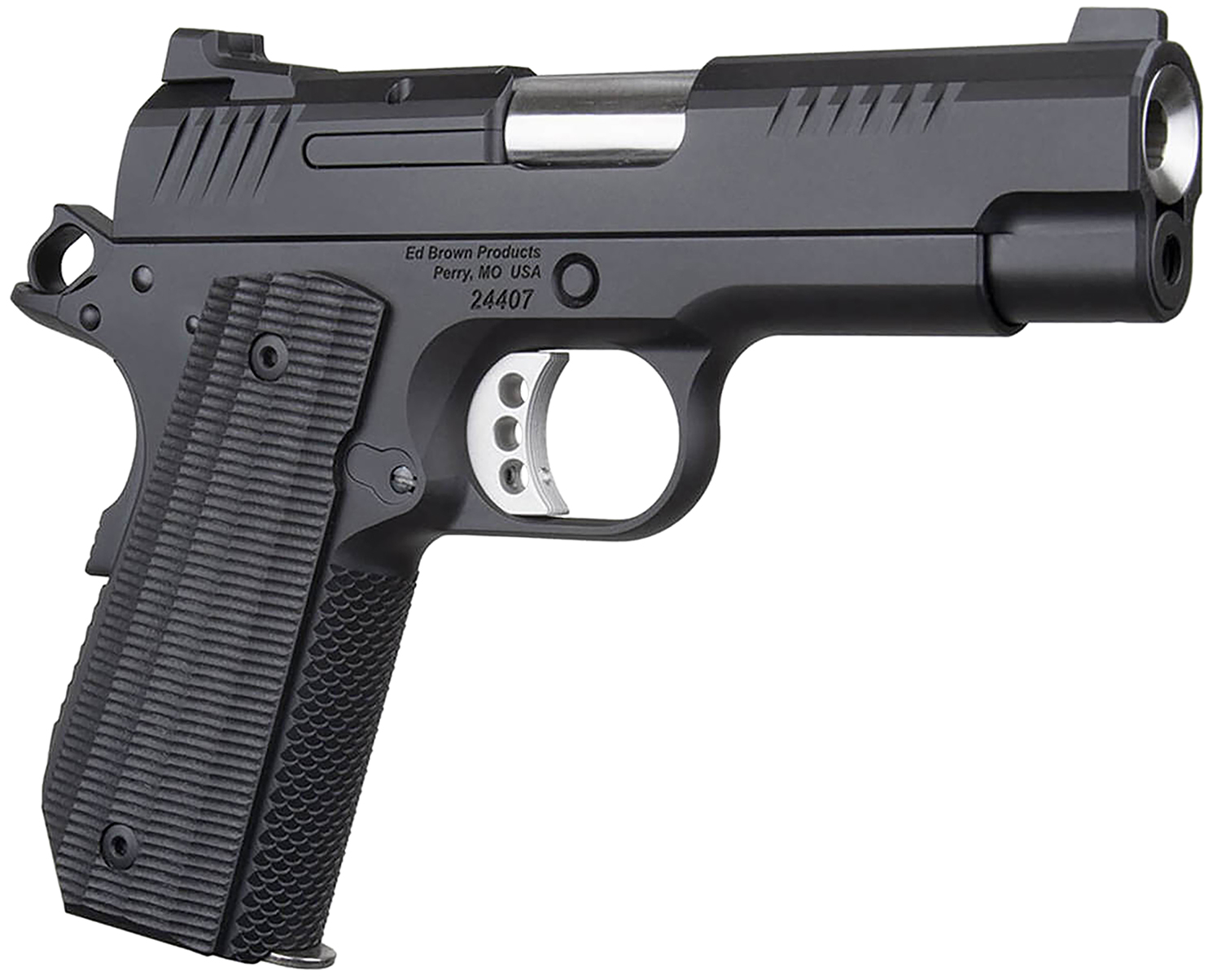 Ed Brown EVOKC9LW 1911 EVO KC Lightweight 9mm Luger 7+1 4" Stainless Bull Barrel, Black Gen4 Serrated Slide, Black Gen4 Carbon Steel Frame w/Beavertail, Black Grips