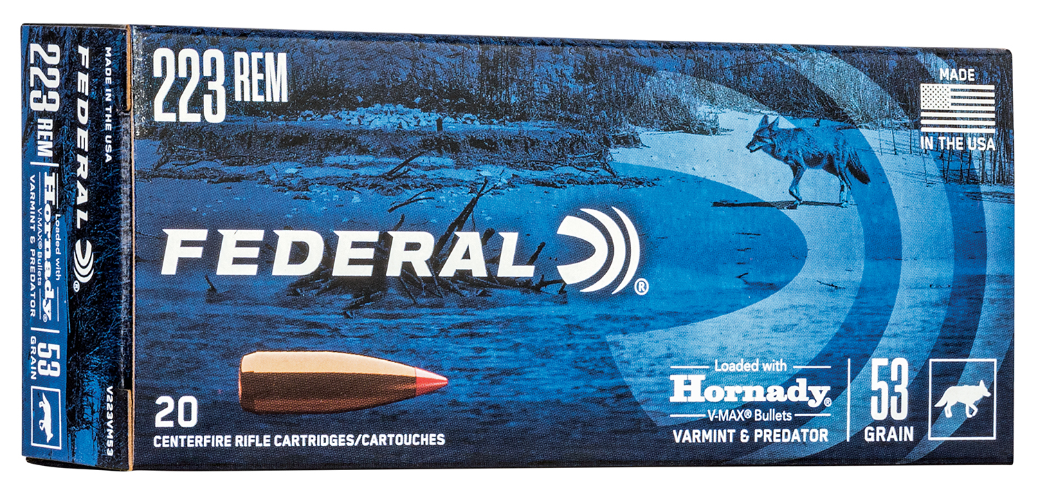 Federal V223VM53 Varmint & Predator 223Rem 53gr Hornady V-Max 20 Per Box/10 Case