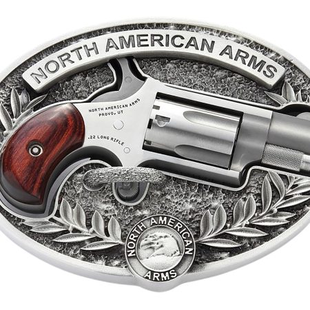 North American Arms 22LR-BBO Mini-Revolver w/Belt Buckle 22 LR 5 Shot 1.13" Stainless Steel Barrel, Frame & Cylinder, Rosewood Birdshead Grip, Exposed Hammer, Includes Custom Carry Belt Buckle
